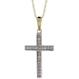 14ct Gold 18 in. Thin Chain & 7/8 in. (22mm) tall Cross Pendant, w/ 0.12 Carat Brilliant Cut Diamonds