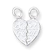 Sterling Silver Sweet Heart 2-piece Break-apart Heart Charm with 20 inch Sterling Silver Chain