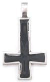 Black INVERTED CROSS Silver Tone Pewter PENDANT Necklace