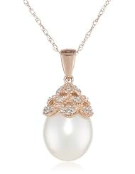 10k Rose Gold Cultured Freshwater Cultured Pearl and Diamond Pendant Necklace (0.06 cttw, GH Color, I2-I3 Clarity), 17"