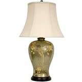 Birds and Flowers Vase Lamp in Metallic Glaze
