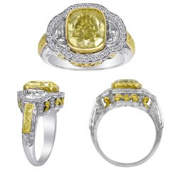5.79 CT Fancy Yellow Diamond Ring ( FY 4.51ct, RD 0.43ct, HM 0.55ct, FY 0.30ct)