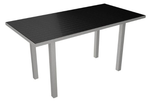 Recycled European Rectangular Counter Dining Table - Black w/ Silver Frame