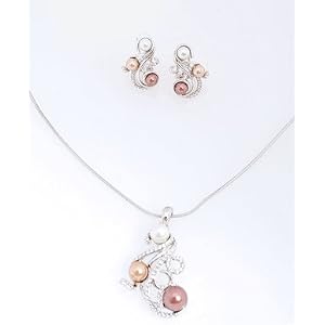 Fresh Water Pearls in Floral Design Necklace and Earring Set in Fancy Gift Box with Free Shipping