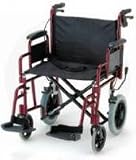 Transport Wheelchair - Heavy Duty 300 lb Capacity Color Red. Extra wide 22 seat with quick release fold-down back and removable footrests. 12 rear wheels for a more comfortable ride.