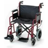 Transport Wheelchair - Heavy Duty 300 lb Capacity Color Red. Extra wide 22" seat with quick release fold-down back and removable footrests. 12" rear wheels for a more comfortable ride.