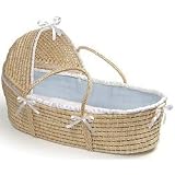 Hooded Moses Basket with Blue Waffle Bedding