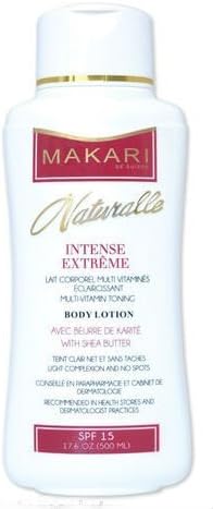 100% Natural Makari Naturalle INTENSE EXTREME Lightening Whitening Body Lotion + Shea Butter for Hyper-pigmentation, uneven skin tone + dark age spots SPF15,17oz 500ml by Arya Health