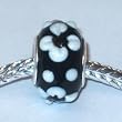 Murano Style Glass Lampwork Bead Fits Pandora Black with Raised White Flowers, 14mm (1)