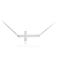 925 Sterling Silver Cute Diamond Pendant Sideways Cross Necklace