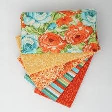 Blue &amp; Coral Roses Fat Quarter Fabric Bundle, 5 Pcs