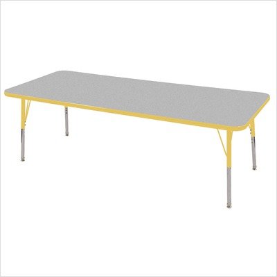 Early Childhood Resource ELR-14112-GYE-SS 30 in. x 72 in. Gray Rectangular Adjustable Activity Table with Yellow Edge and Yellow Standard Leg Nylon Swivel Glides