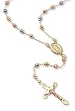 14K Tri-Color Gold Rosary Crucifix Chain Necklace