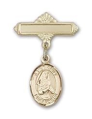 14K Gold Baby Badge with St. Emily de Vialar Charm and Polished Badge Pin