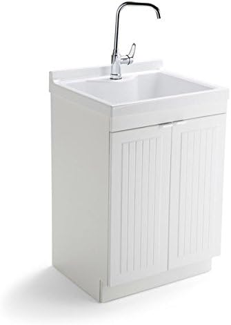 Laundry Storage Cabinet 24-inch with Paneled Doors and Brushed Nickel Pulls Features High-arch Faucet and ABS Sink, Wyndenhall Bishop, White Finish