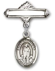 Sterling Silver Baby Badge with St. Barnabas Charm and Polished Badge Pin