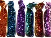 5pc Metallic Glitter & Matte Hair Bands, Pony Tail Holder - Bracelet Hair Ties, Purple, Brown, Green, Teal, Copper