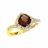 14k Gold, Diamond & Smoky Quartz Ring (0.05ctw)- Sizes 5-9