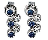 14K White Gold Hand-Crafted Designer Earrings, Enhanced with Bezel Set Diamonds and Sapphire Precious Stones.(GH-Color, SI-Clarity, c.t.t.w.0.12CT, Sapphire 0.60CT).