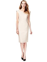Linen Blend Capped Sleeve Seam Waist Dress