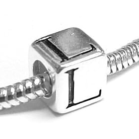 Sterling Silver Dice Cube Letter ''L'' Bead Charm For Pandora Troll Biagi Chamilia