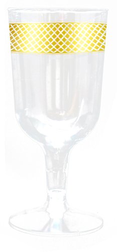 buyNsave Cream with Gold Heavyweight Plastic Elegant Disposable Plates, Wedding Party Elegant Dinnerware, Crystal Collection (40, 5oz. Wine Goblets)