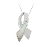 Sterling Silver Created White Opal Inlay Ribbon Pendant , 18"