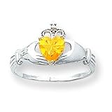 14k White Gold CZ (Cubic Zirconia) November BirthStone Claddagh Heart Ring