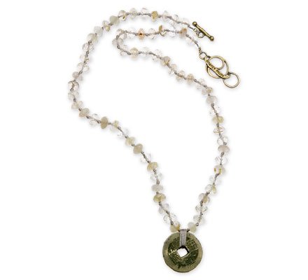 Rutilated Quartz Guardian Angel Necklace with Chinese Coin - 16 1/2