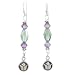 Long Round Lotus Blossom Flower Dangle Earrings in Sterling Silver with Swarovski Crystal Beads in Lavender and Green, #8160