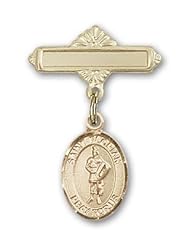 14K Gold Baby Badge with St. Florian Charm and Polished Badge Pin