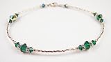 Emerald - May - Birthstone Sterling Silver Ankle Bracelets:Swarovski Crystal Adjustable Beaded Anklets. Handmade Jewelry