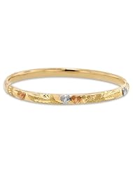 14K Tri Color Yellow White Rose Gold Ladies Hollow 5.0mm Wide Bangle Bracelet