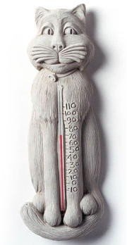 Cast Stone Kitten Cat, Feline Kitty Thermometer Plaque - Concrete Sculpture