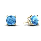 14K Yellow Gold Cushion Genuine Blue Topaz Earrings