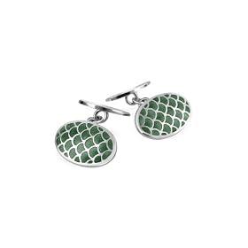Forzieri Green Ornamental Oval Sterling Silver Double Sided Cufflinks