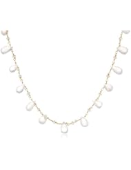Faceted Rose Quartz Teardrops and White Freshwater Cultured Pearl Linked Chain Necklace