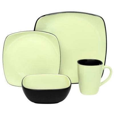Corelle Hearthstone Stoneware Square 16-Piece Set, Service for 4, Moss