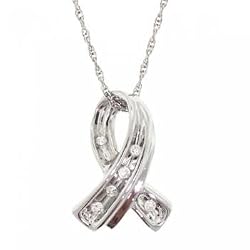 14KT White Gold Ribbon Pendant w/ Diamonds 18 Inches