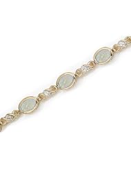 14K Yellow Gold Oval Opal and Diamond Bracelet