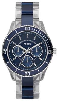 Fossil #ES2799 Women' Multi Function Transparent Acrylic Blue Dial Watch
