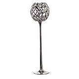 Homescapes - Silver Tall Base Victorian Votive - 40 cm (16 in) High - 100% Aluminium - Distressed Antique Finish - Decorative Candle Holder -by Homescapes