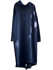 High-Low-Hem Slit Turtleneck Cotton Long Sleeves  Dress