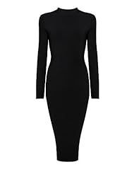 Nylon/Rayon/Spandex High-Neck Cocktail Long Sleeves Fitted Bandage Dress/Bodycon Dress/Club Dress/Evening Dress/Party Dress/Midi Dress 