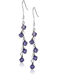 Sterling Silver Drop Earrings with Dark Blue Swarovski Elements