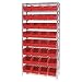 Quantum Storage Systems WR9-207RD 9-Tier Complete Wire Shelving System with 32 QSB207 Red Store-More Bins, Chrome Finish, 12" Width x 36" Length x 74" Height