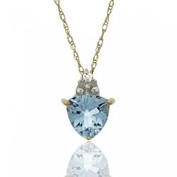 Trillion Aquamarine & Diamond Pendant in 10K Yellow Gold w/ Chain