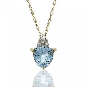 10KT Yellow Gold Pendant Necklace Aquamarine Diamond