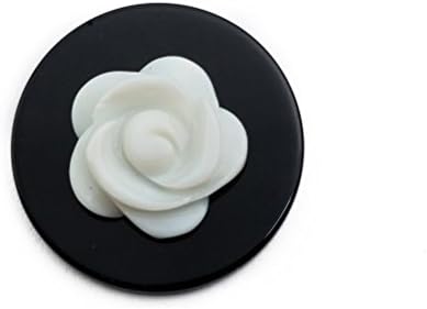 Amofa Women's 24mm Small White Rose Flower Shell on Onyx Disc for Coin Locket AMF082