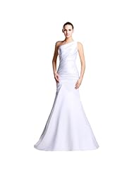 Polyester/Satin Ruched Full Length Mermaid One Shoulder Sleeveless Wedding Dress 